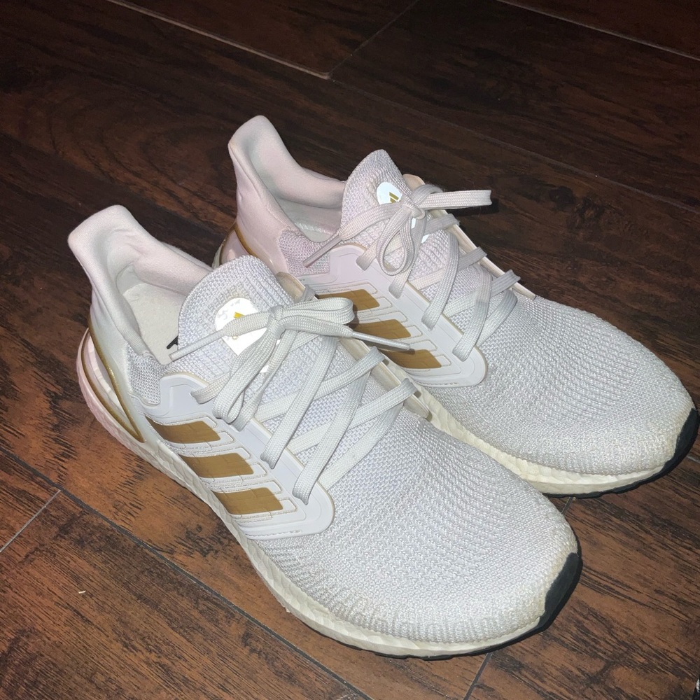 Adidas Ultra Boost White with Gold Stripes